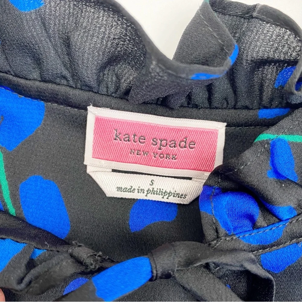 NEW Kate Spade Seabreeze Floral Ruffle Blouse Top Long Sleeve Black Blue - Picture 12 of 13